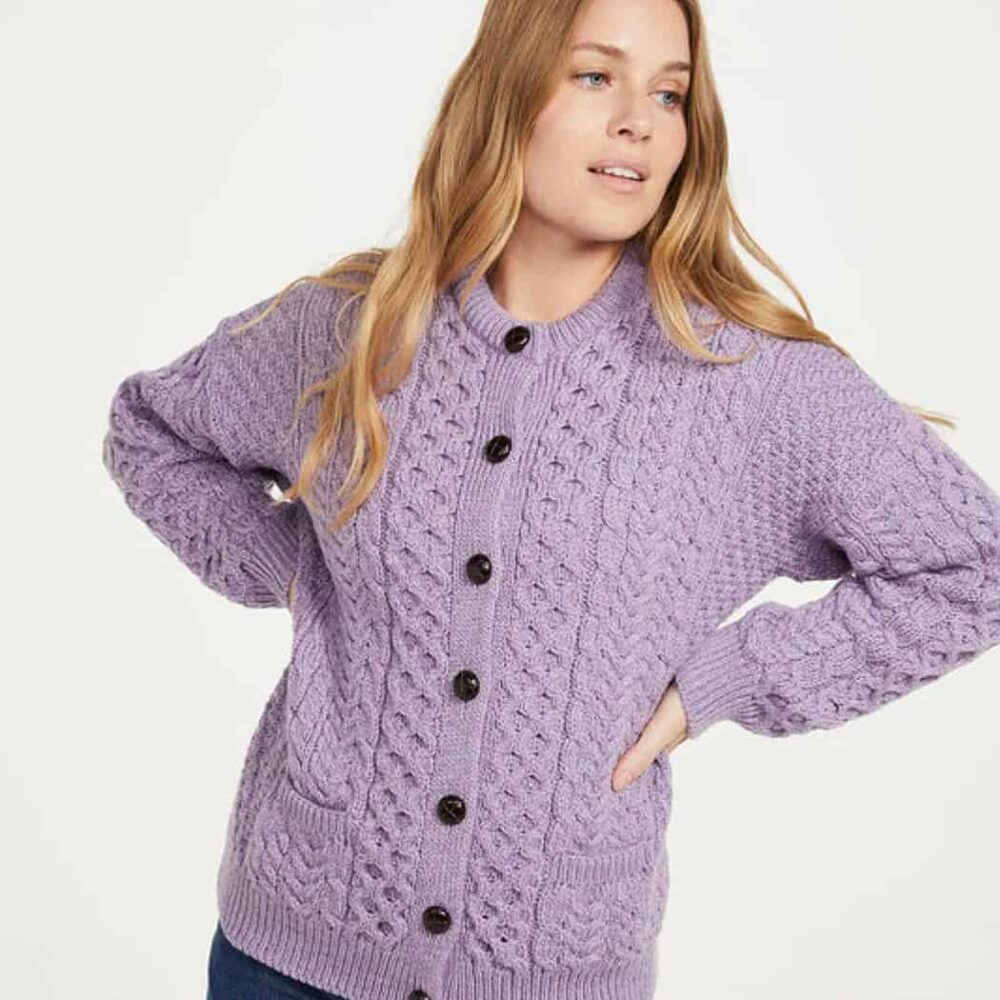 Ladies Irish Wool Cardigan - Lavender