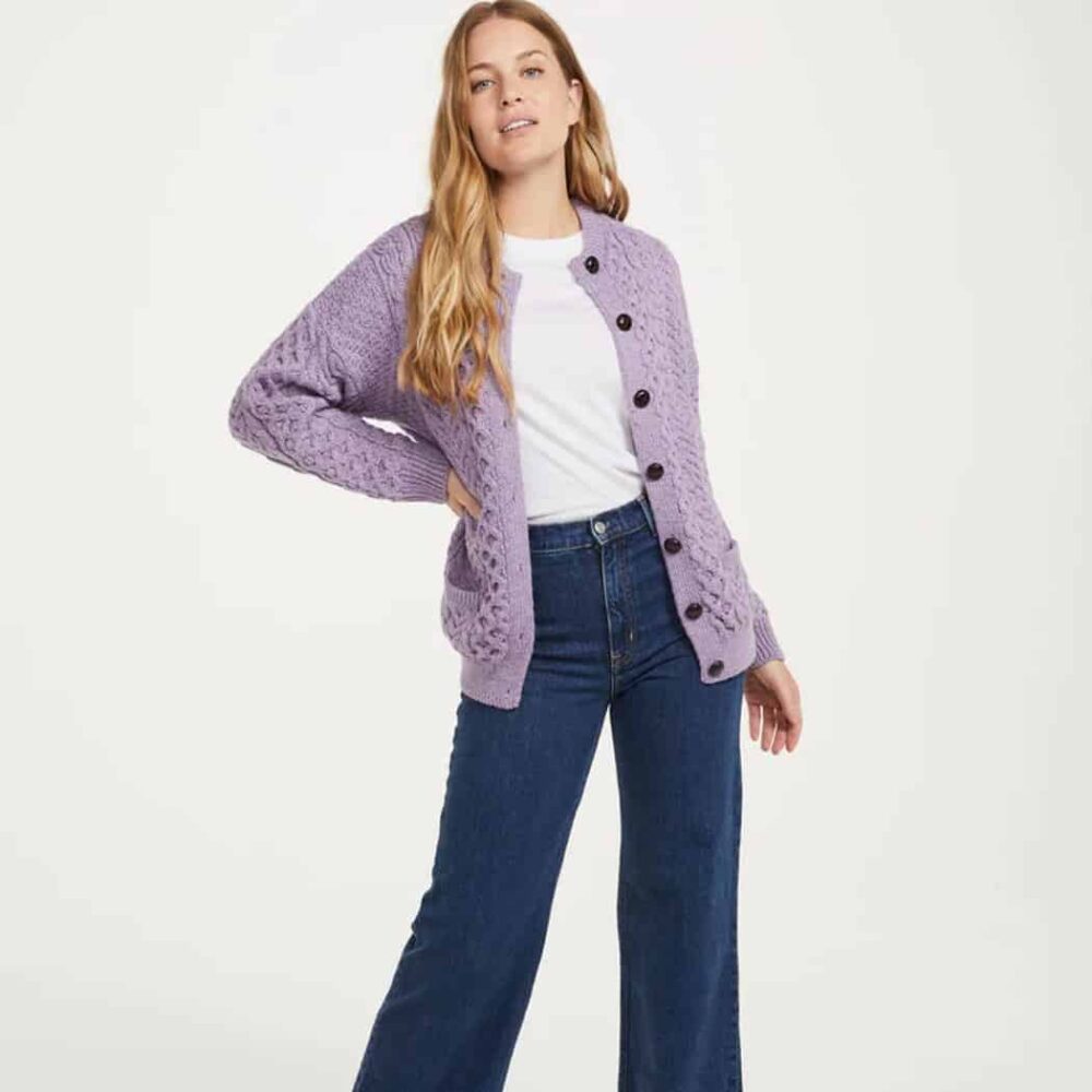 Ladies Irish Wool Cardigan - Lavender