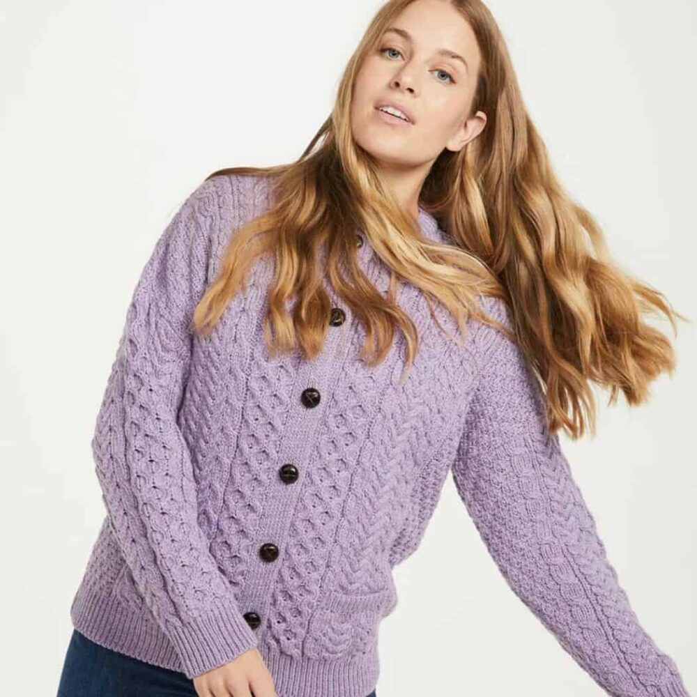 Ladies Irish Wool Cardigan - Lavender
