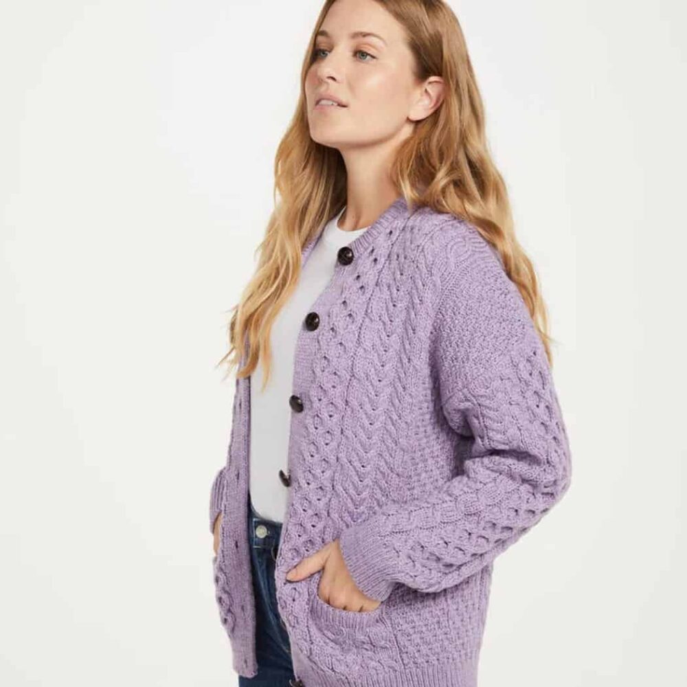 Ladies Irish Wool Cardigan - Lavender