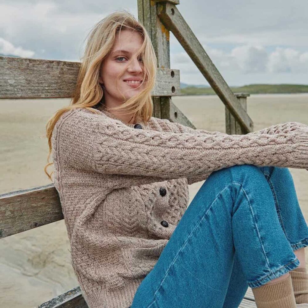 Ladies Irish Wool Button Cardigan - Taupe