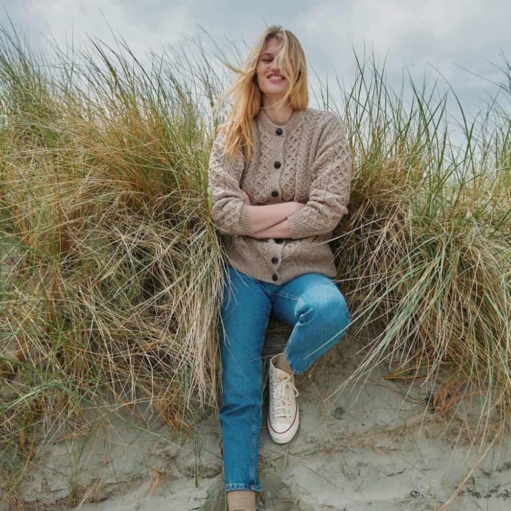 Ladies Irish Wool Button Cardigan - Taupe