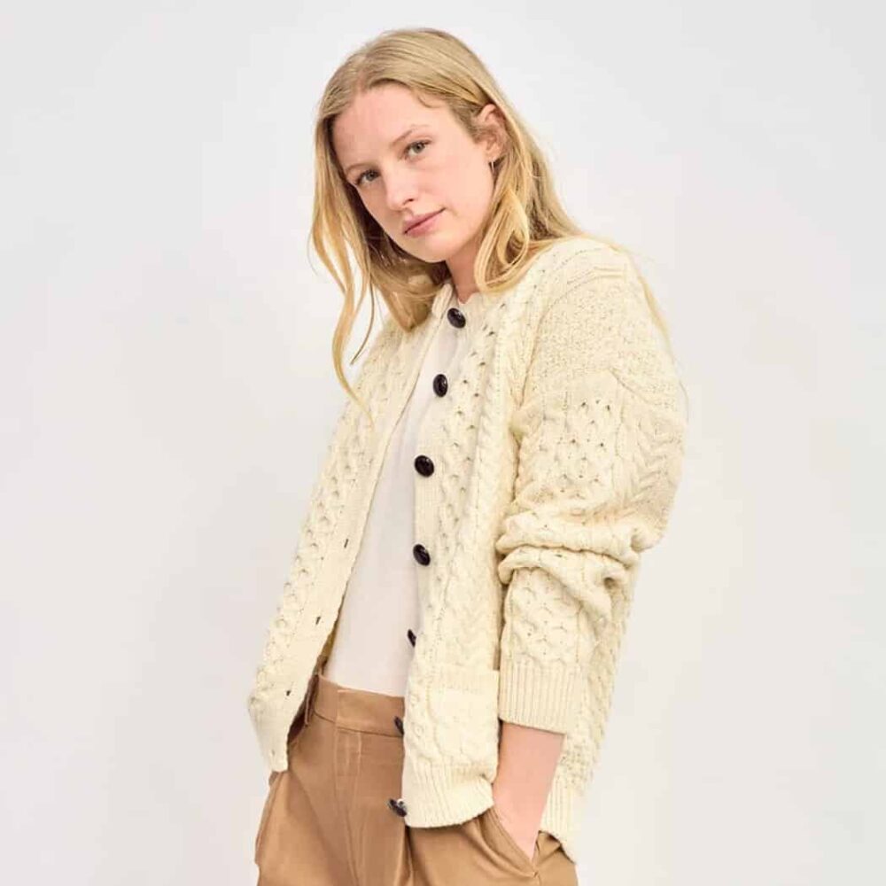 Ladies Irish Wool Cardigan - Natural