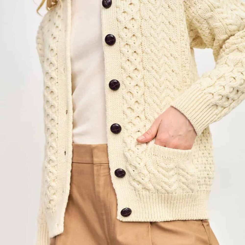 Ladies Irish Wool Cardigan - Natural