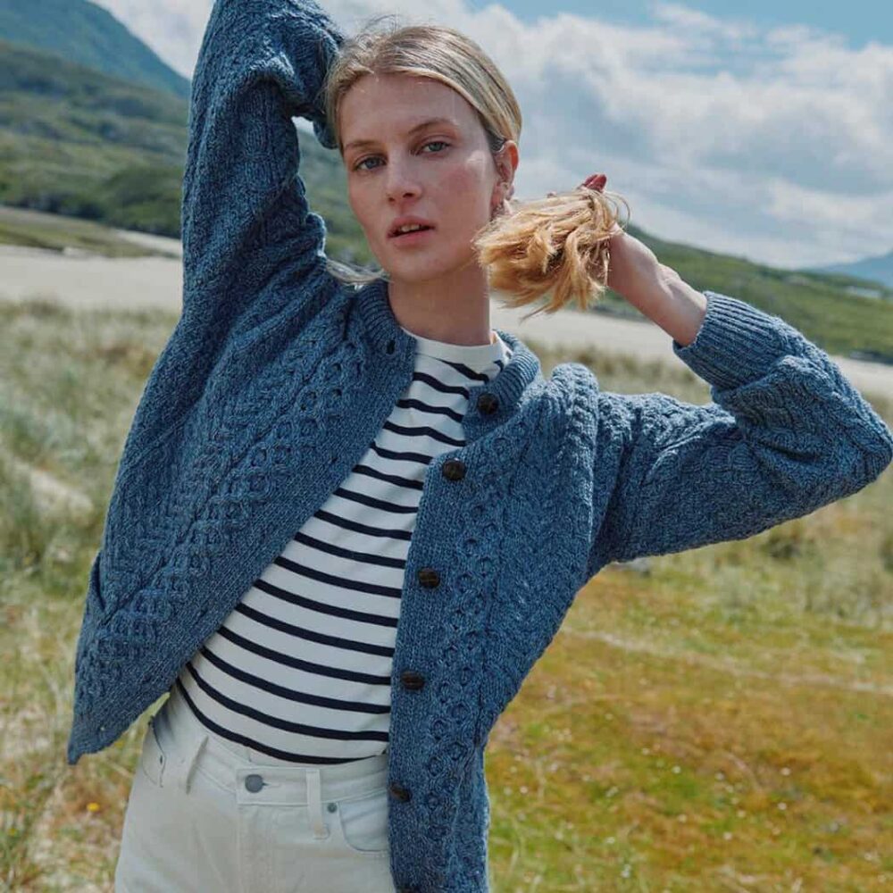 Ladies Irish Wool Cardigan - Marl Blue