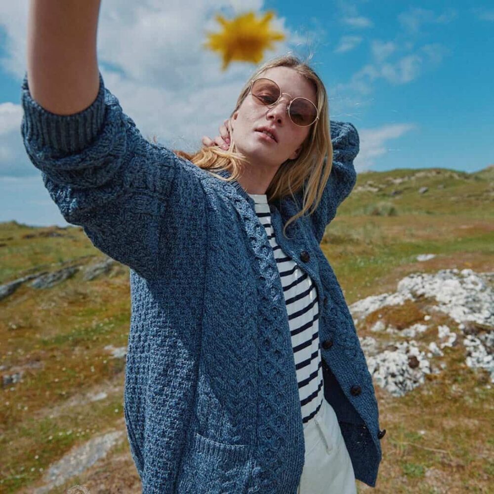 Ladies Irish Wool Cardigan - Marl Blue
