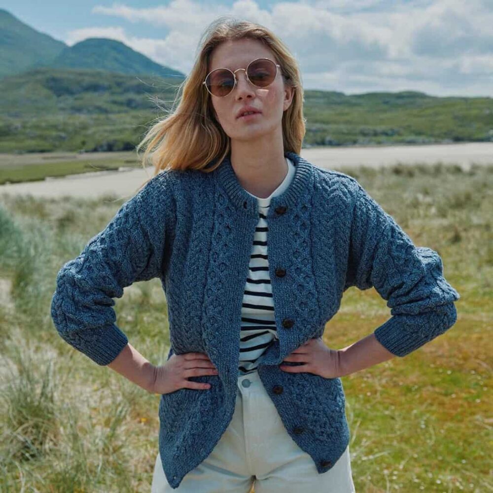Ladies Irish Wool Cardigan - Marl Blue