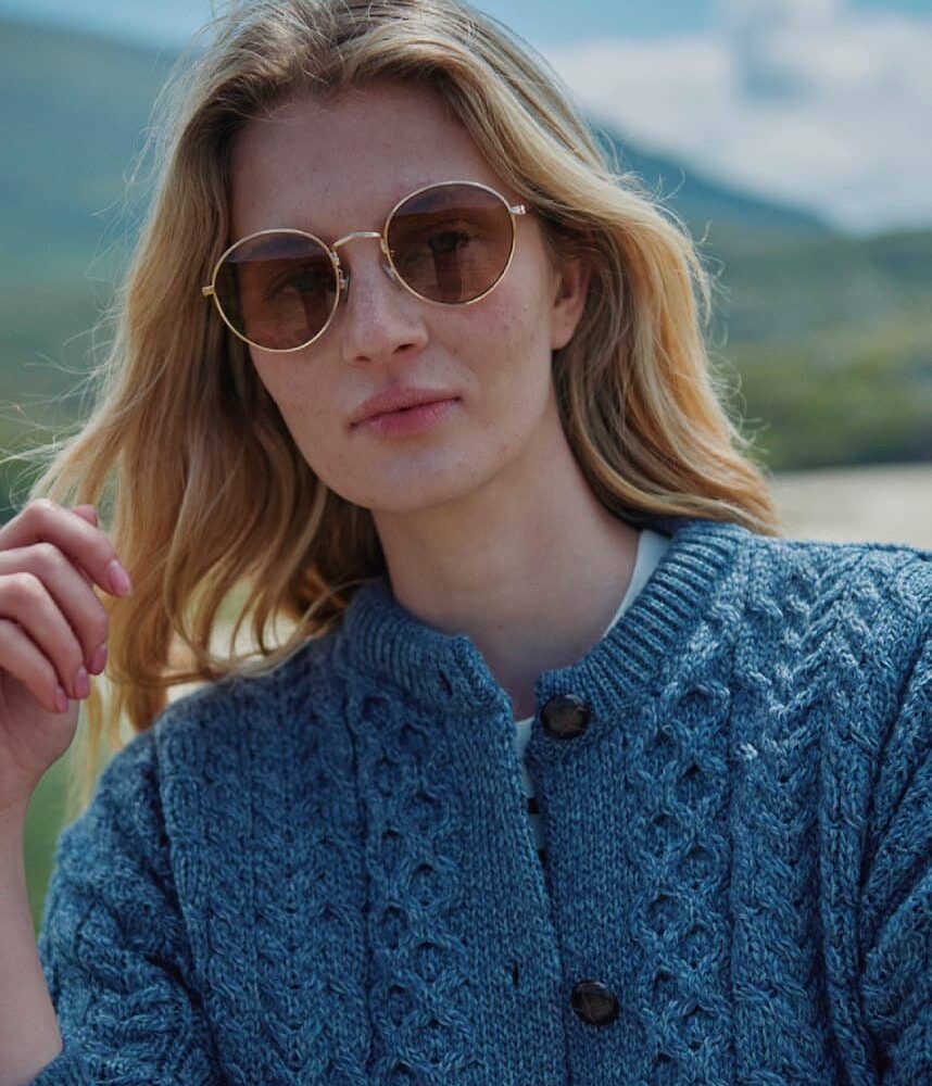Ladies Irish Wool Cardigan - Marl Blue