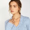 Cable Knit V-Neck Sweater - Blue - Image 2