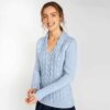 Cable Knit V-Neck Sweater - Blue