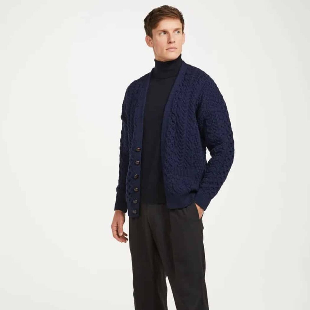 Men's Irish V-Neck Sweater Cardigan - Blue