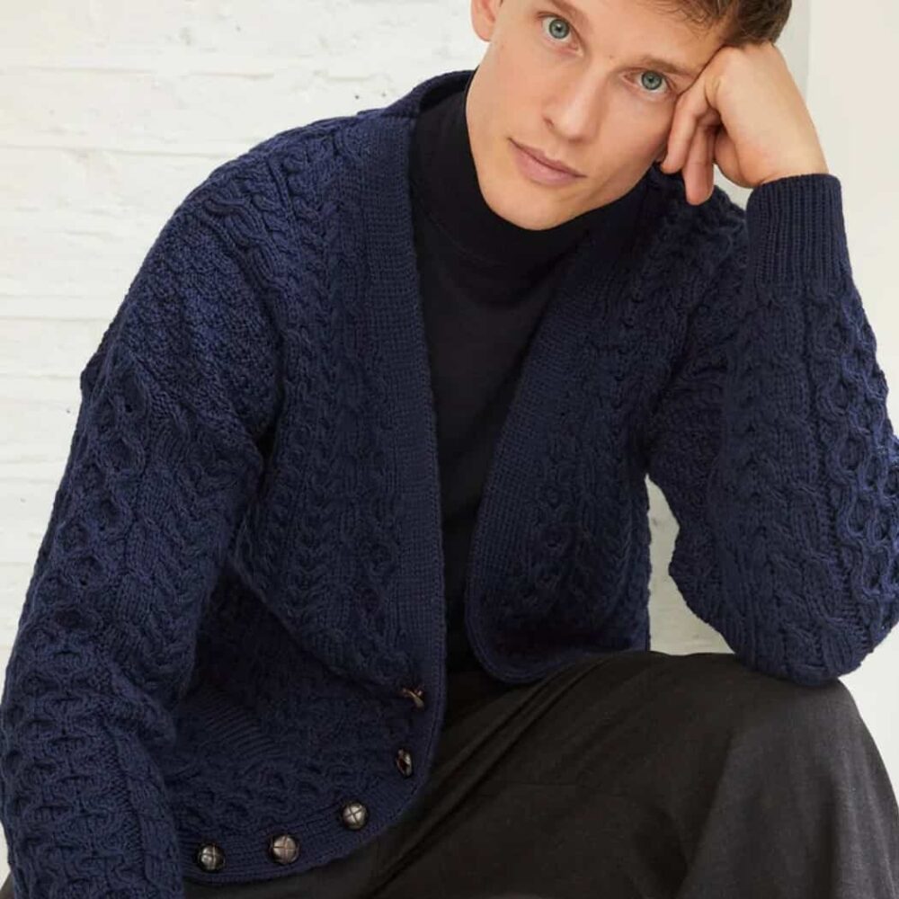 Men's Irish V-Neck Sweater Cardigan - Blue