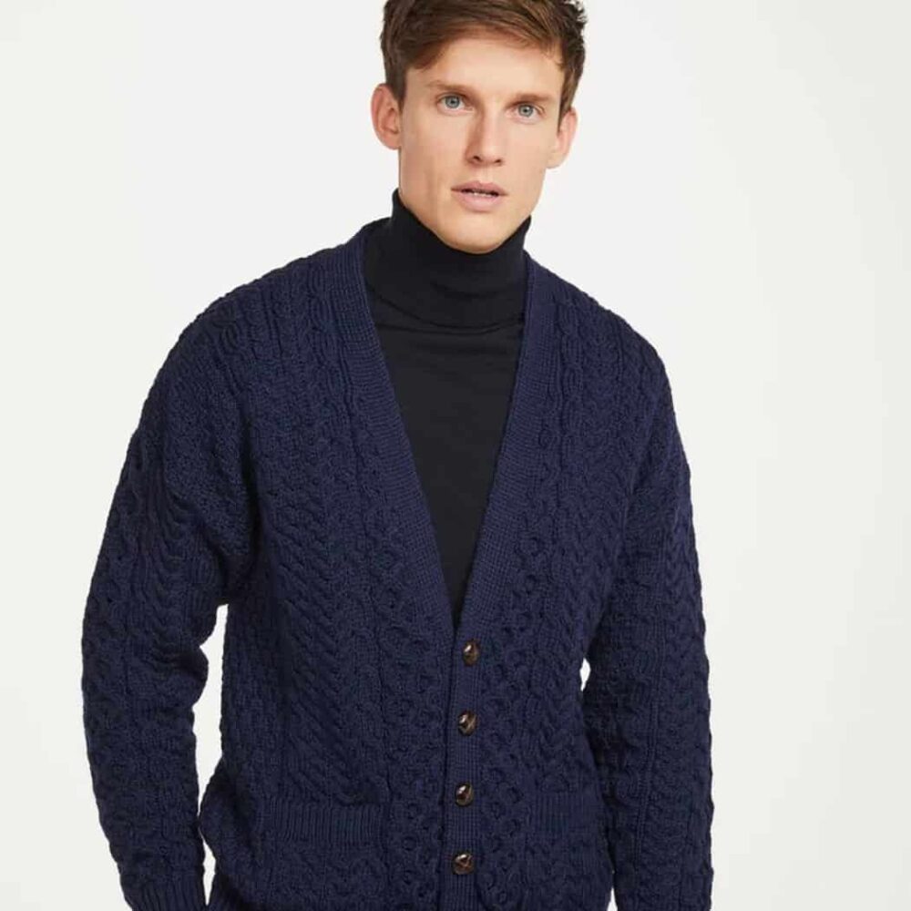 Men's Irish V-Neck Sweater Cardigan - Blue