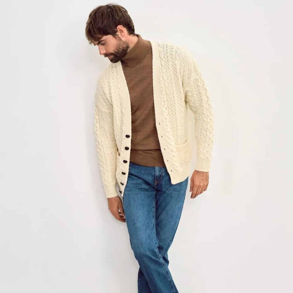 Men's Irish V-Neck Sweater Cardigan - Natural