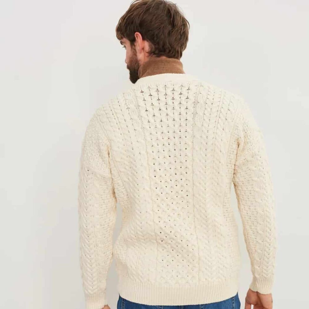Men's Irish V-Neck Sweater Cardigan - Natural