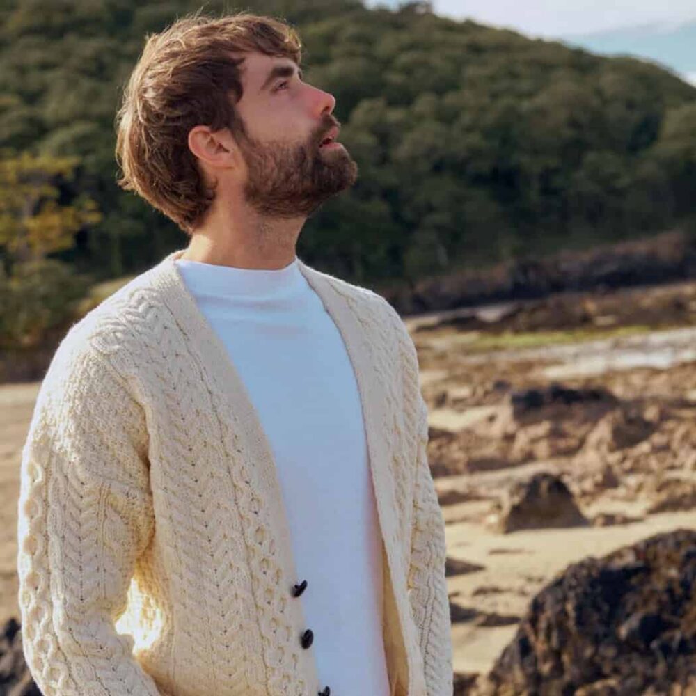 Men's Irish V-Neck Sweater Cardigan - Natural
