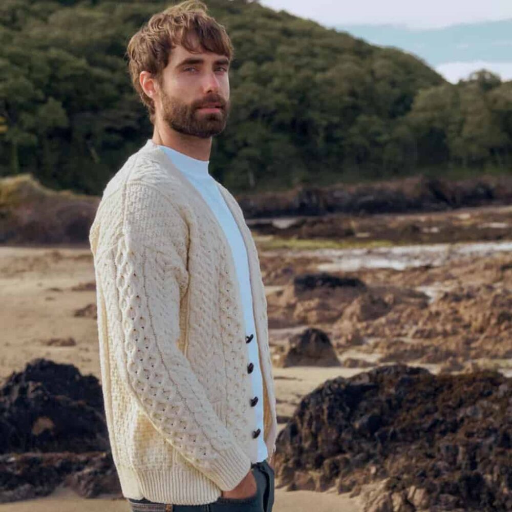 Men's Irish V-Neck Sweater Cardigan - Natural