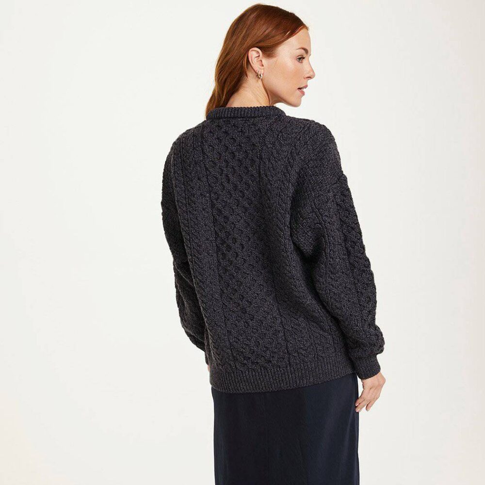 Traditional Irish Wool Sweater For Women - Gray