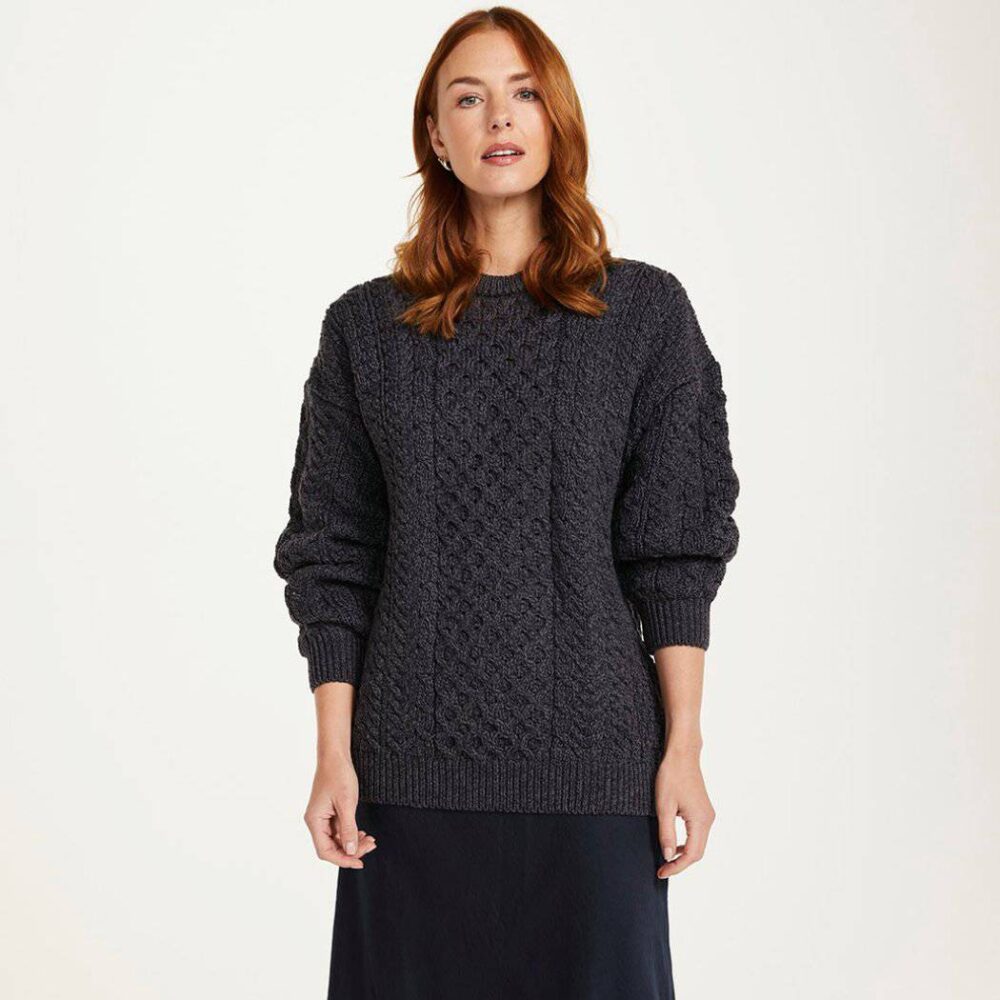 Traditional Irish Wool Sweater For Women - Gray