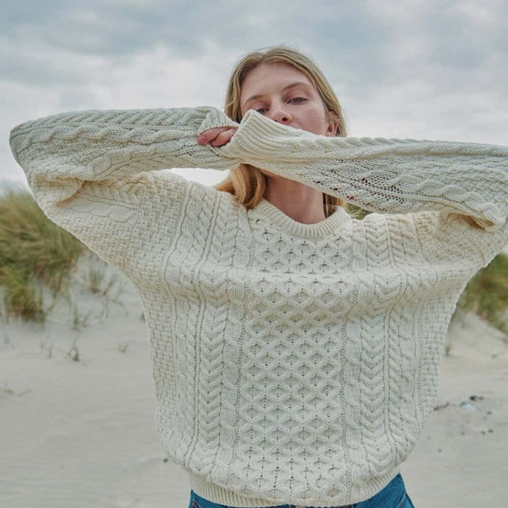 Traditional Irish Wool Sweater For Women - Natural