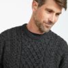 Traditional Irish Wool Aran Fisherman Sweater - Charcoal Gray - Image 2