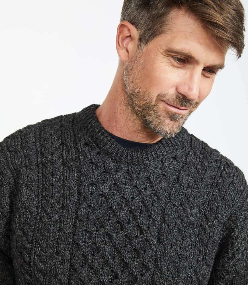 Traditional Irish Wool Aran Fisherman Sweater - Charcoal Gray
