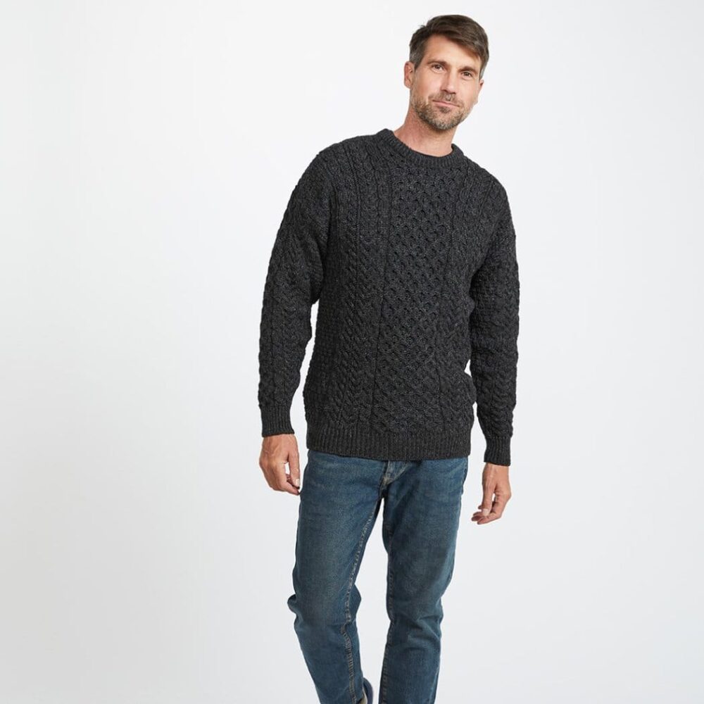 Traditional Irish Wool Aran Fisherman Sweater - Charcoal Gray