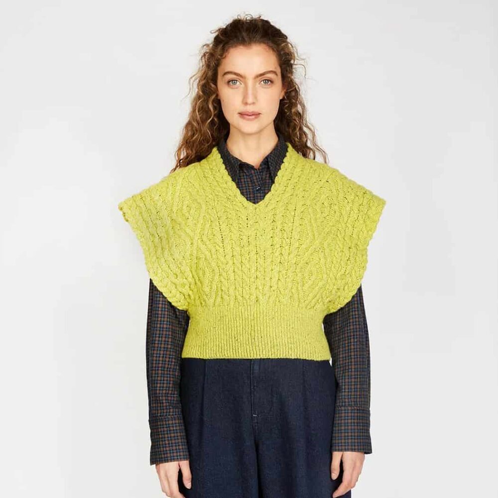 Cable Knit Sweater Vest - Chartreuse