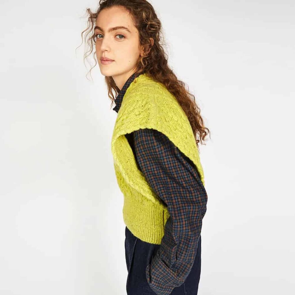 Cable Knit Sweater Vest - Chartreuse