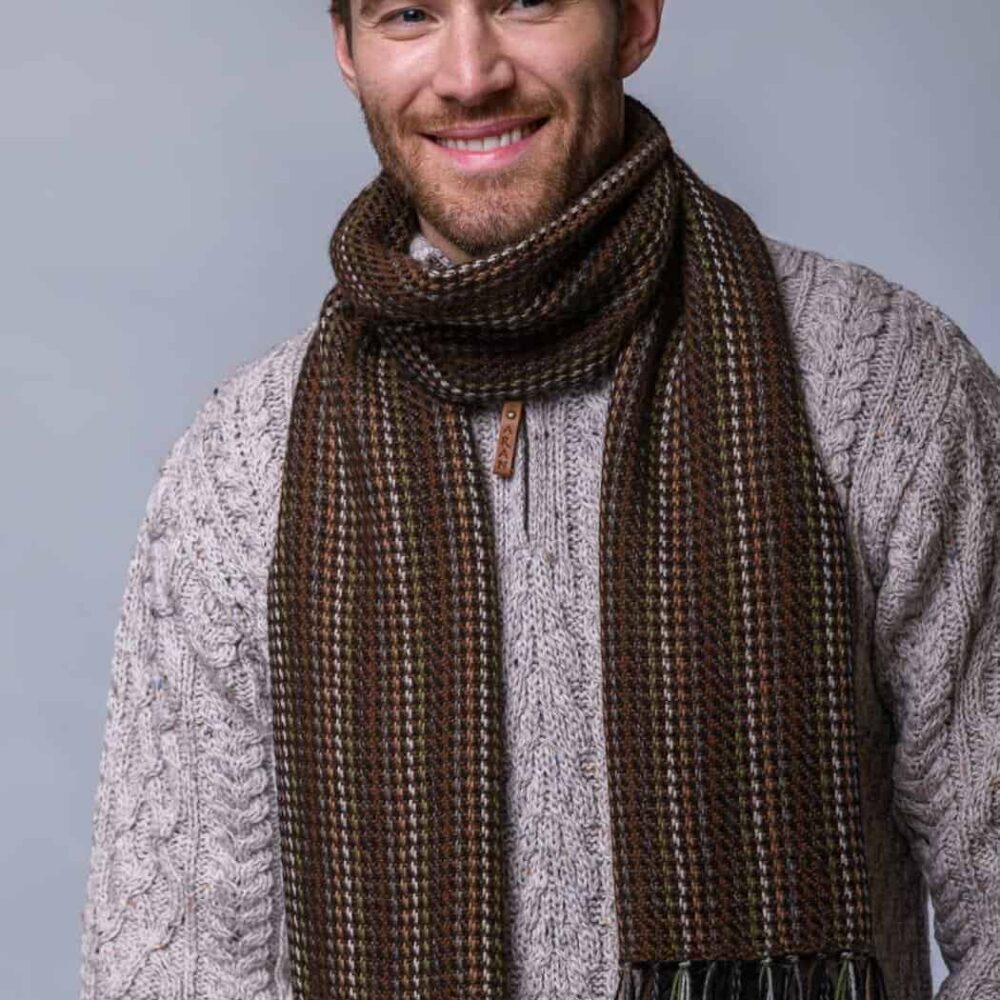 Irish Wool Fisherman Scarf - Brown
