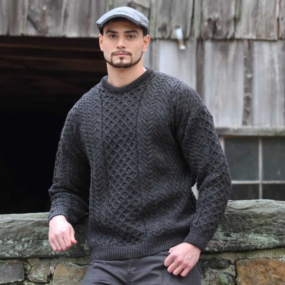 Traditional Irish Wool Aran Fisherman Sweater - Charcoal Gray