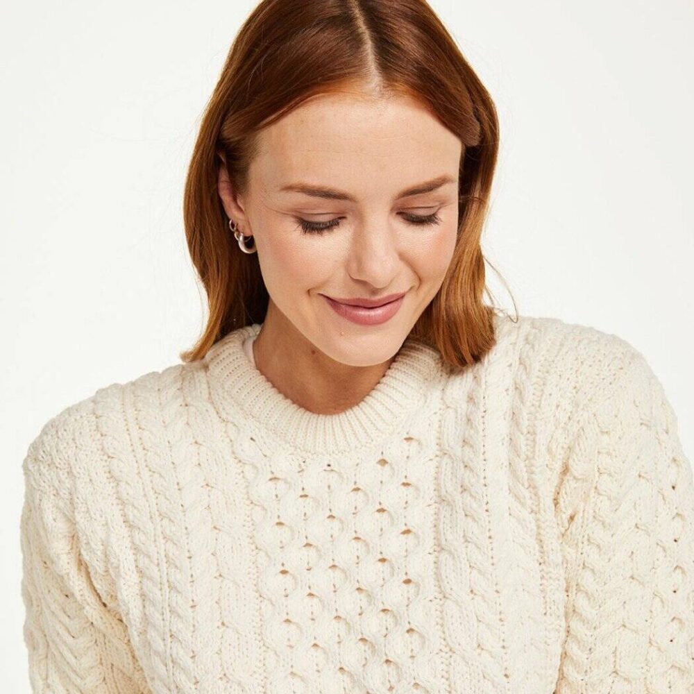 Women's Traditional Irish Wool Sweater - Natural