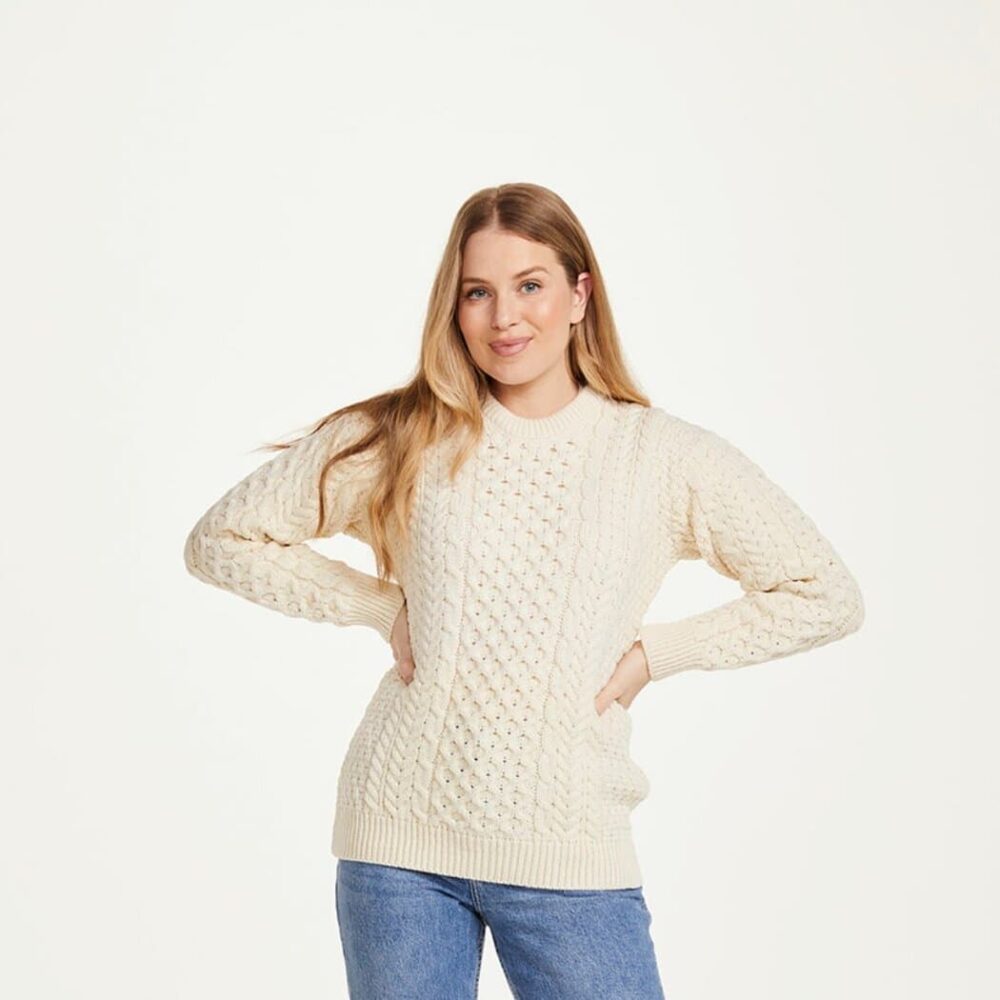 Women's Traditional Irish Wool Sweater - Natural