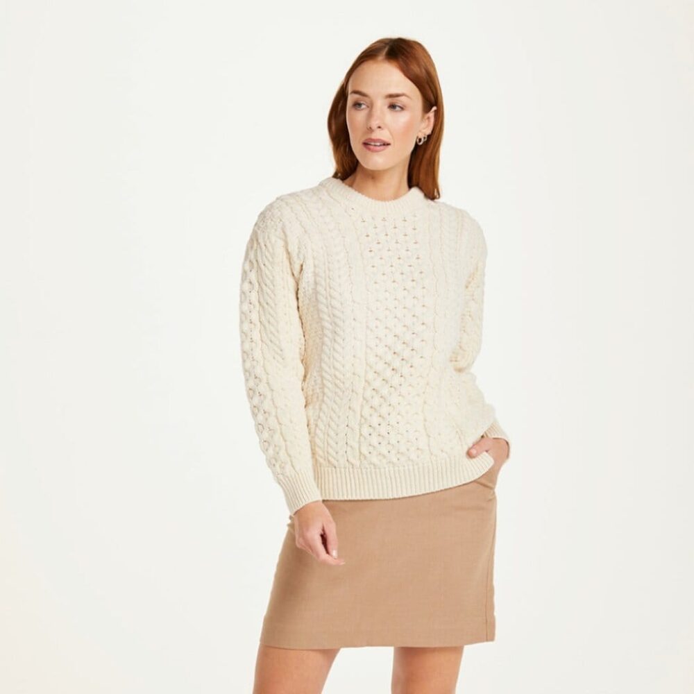 Women's Traditional Irish Wool Sweater - Natural