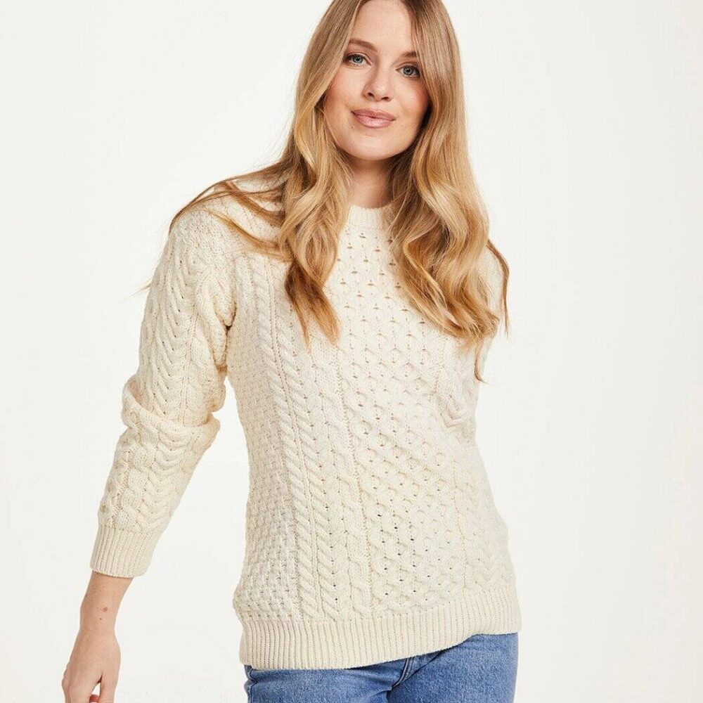Women's Traditional Irish Wool Sweater - Natural