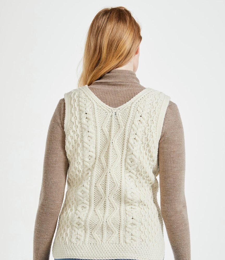 Ladies' Aran V-Neck Sweater Vest - Natural