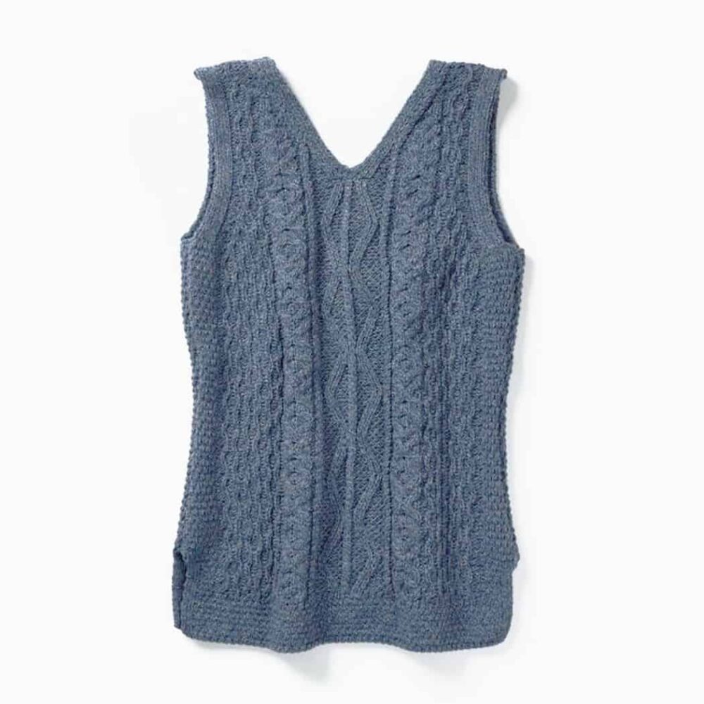 Ladies' Aran V-Neck Sweater Vest - Blue
