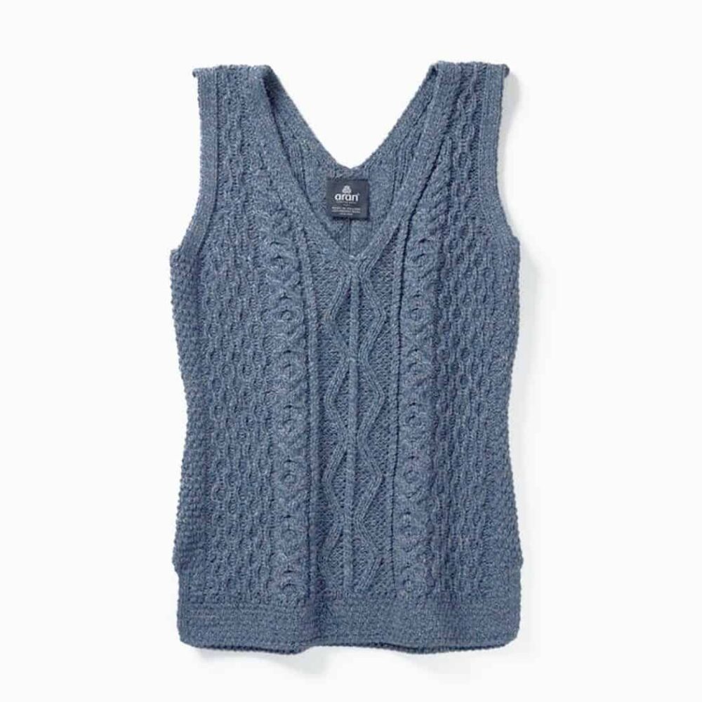 Ladies' Aran V-Neck Sweater Vest - Blue
