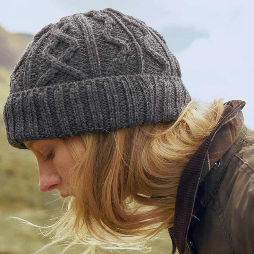 Diamond Cable Knit Hat For Women - Gray