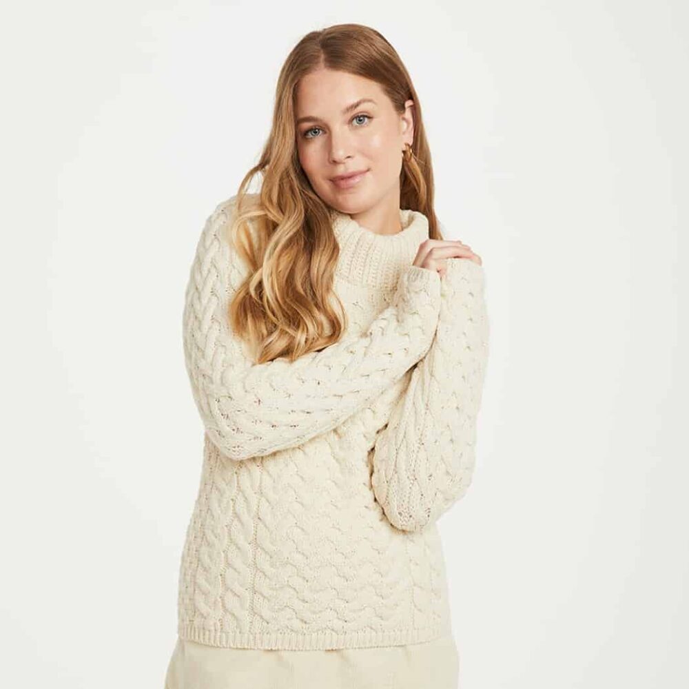 Ladies Crew Neck Soft Merino Sweater - Natural