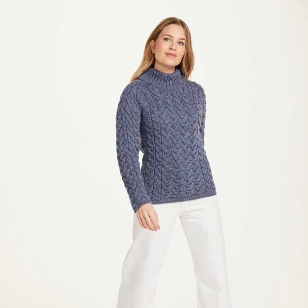 Ladies Crew Neck Soft Merino Sweater - Blue Marl