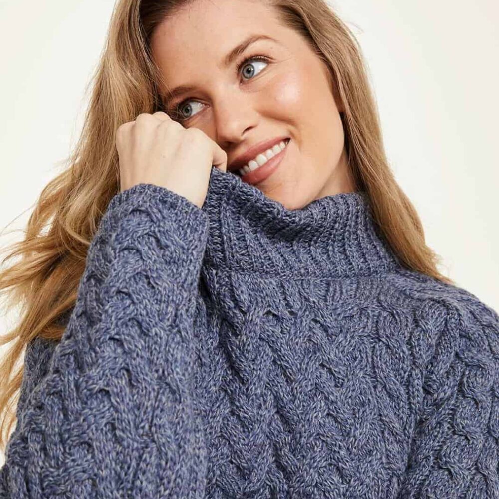 Ladies Crew Neck Soft Merino Sweater - Blue Marl