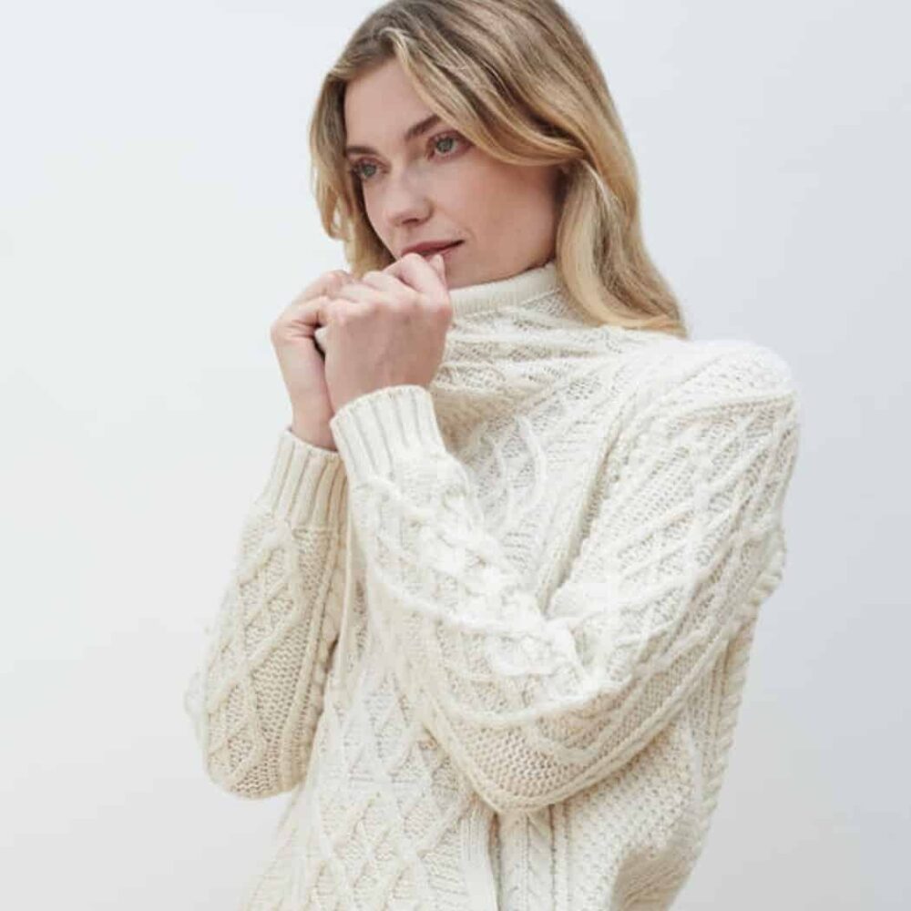 Aran Merino Cowl Neck Sweater - Natural