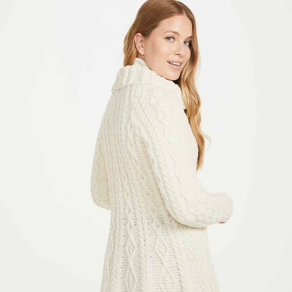 Irish Flared Cardigan with Shawl Collar - Natural