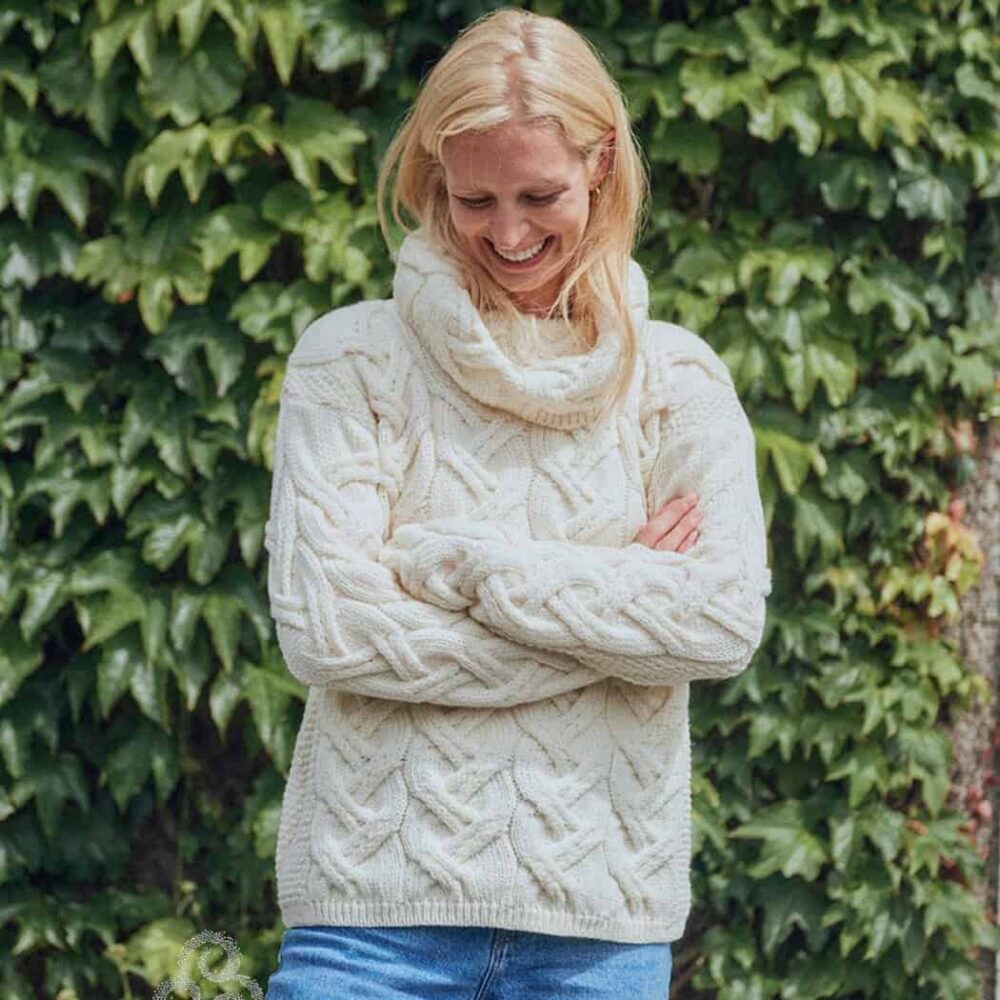Super Soft Chunky Cable Cowl Neck Sweater - Natural