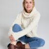 Super Soft Chunky Cable Cowl Neck Sweater - Natural - Image 3