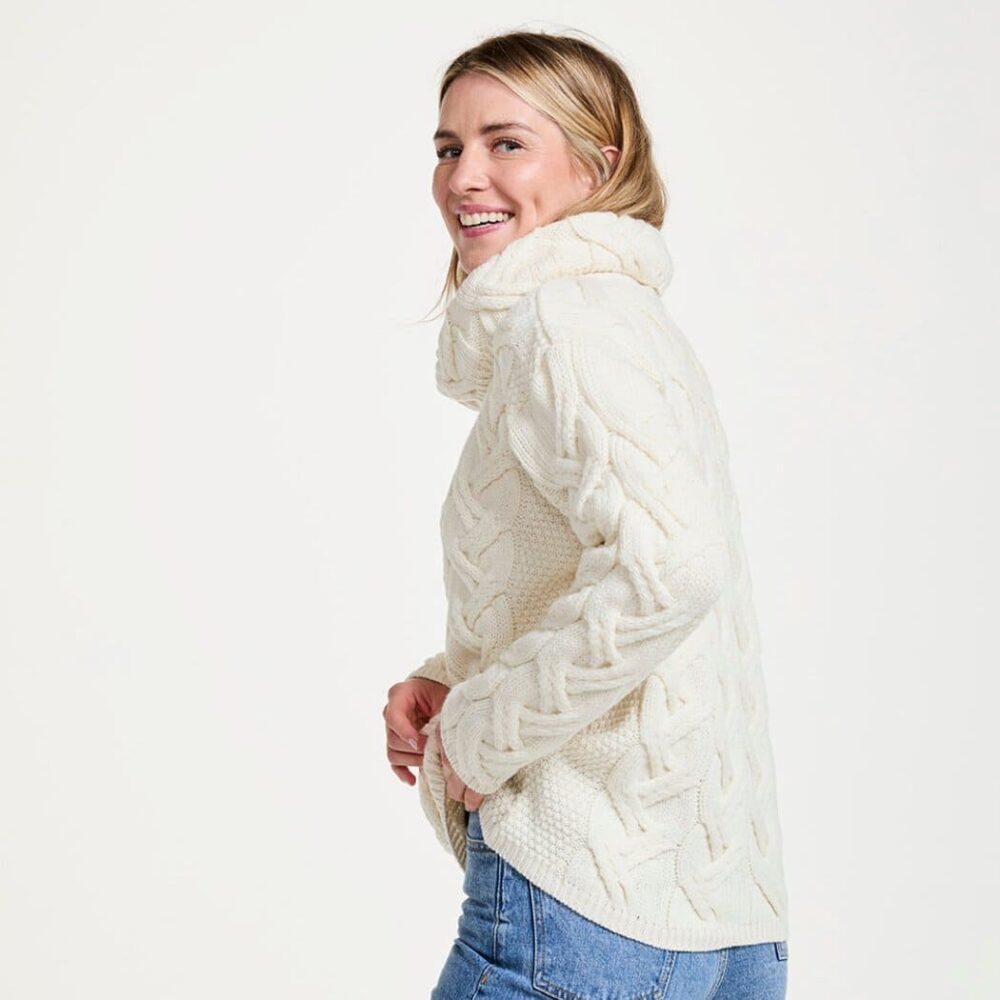 Super Soft Chunky Cable Cowl Neck Sweater - Natural