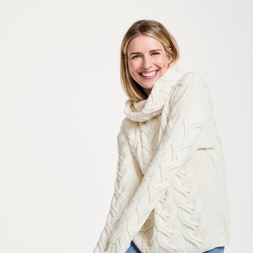 Super Soft Chunky Cable Cowl Neck Sweater - Natural