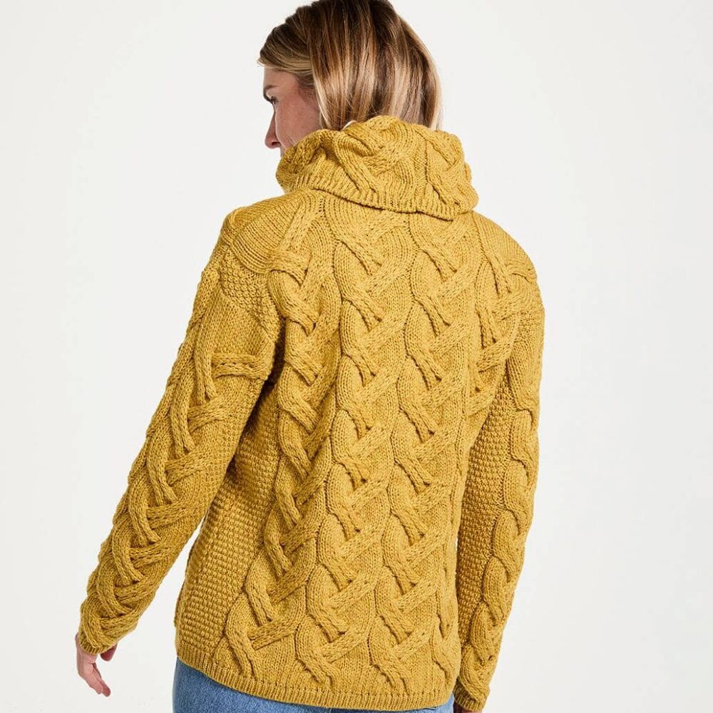 Super Soft Chunky Cable Cowl Neck Sweater - Yellow