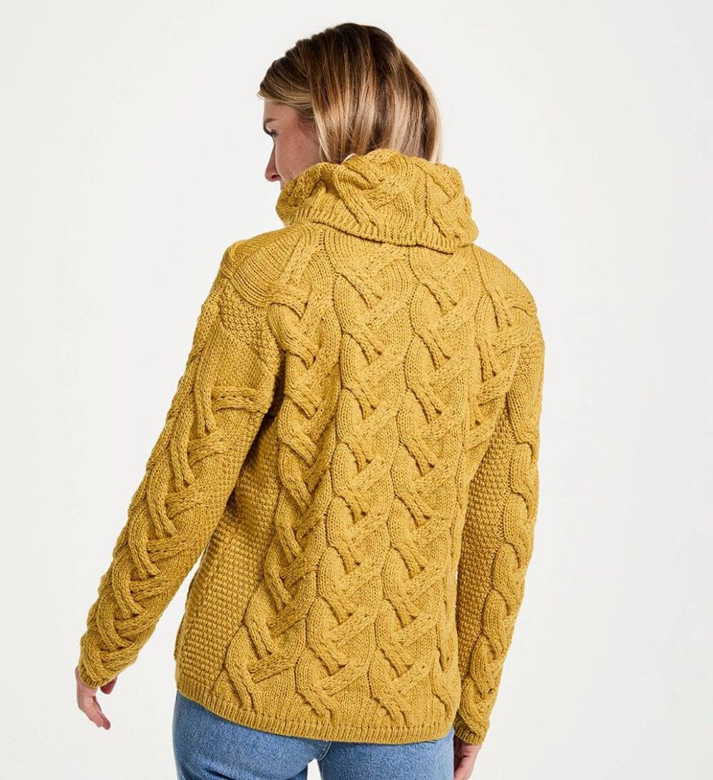 Super Soft Chunky Cable Cowl Neck Sweater – Yellow – Celtic